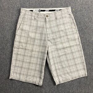 Volcom Shorts Men's 32 Off White Grid Check Casual Chino Polyester Blend